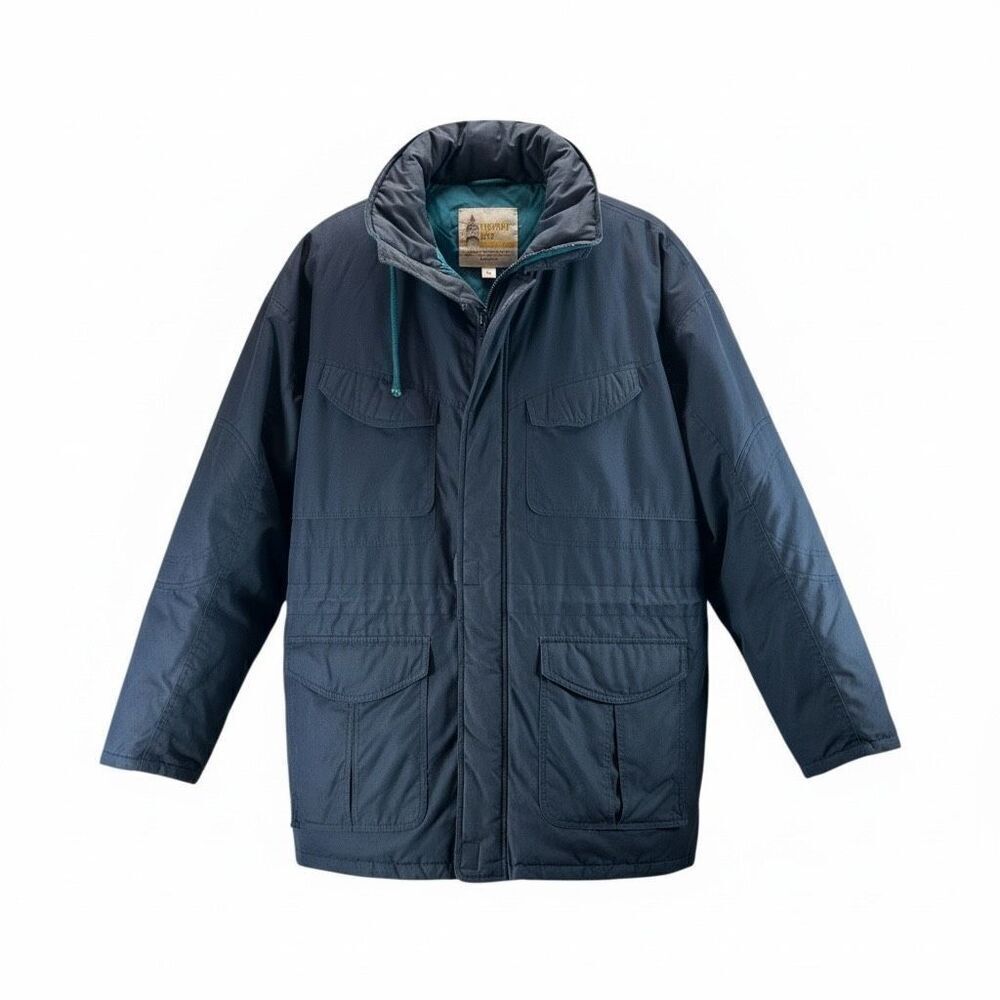 London Fog Men’s L Down filled Winter Parka Jacket Hooded Blue Teal Utility Coat